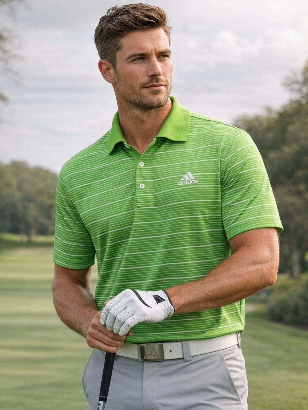 Mens Nike Golf Dri Fit UV Green Blue Horizontal Striped  S/S Polo Shirt Size M